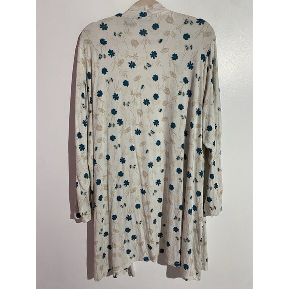 Lands End Cardigan 3X Cream Floral Liquid Knit Travel Office Open Duster Topper - Picture 2 of 12